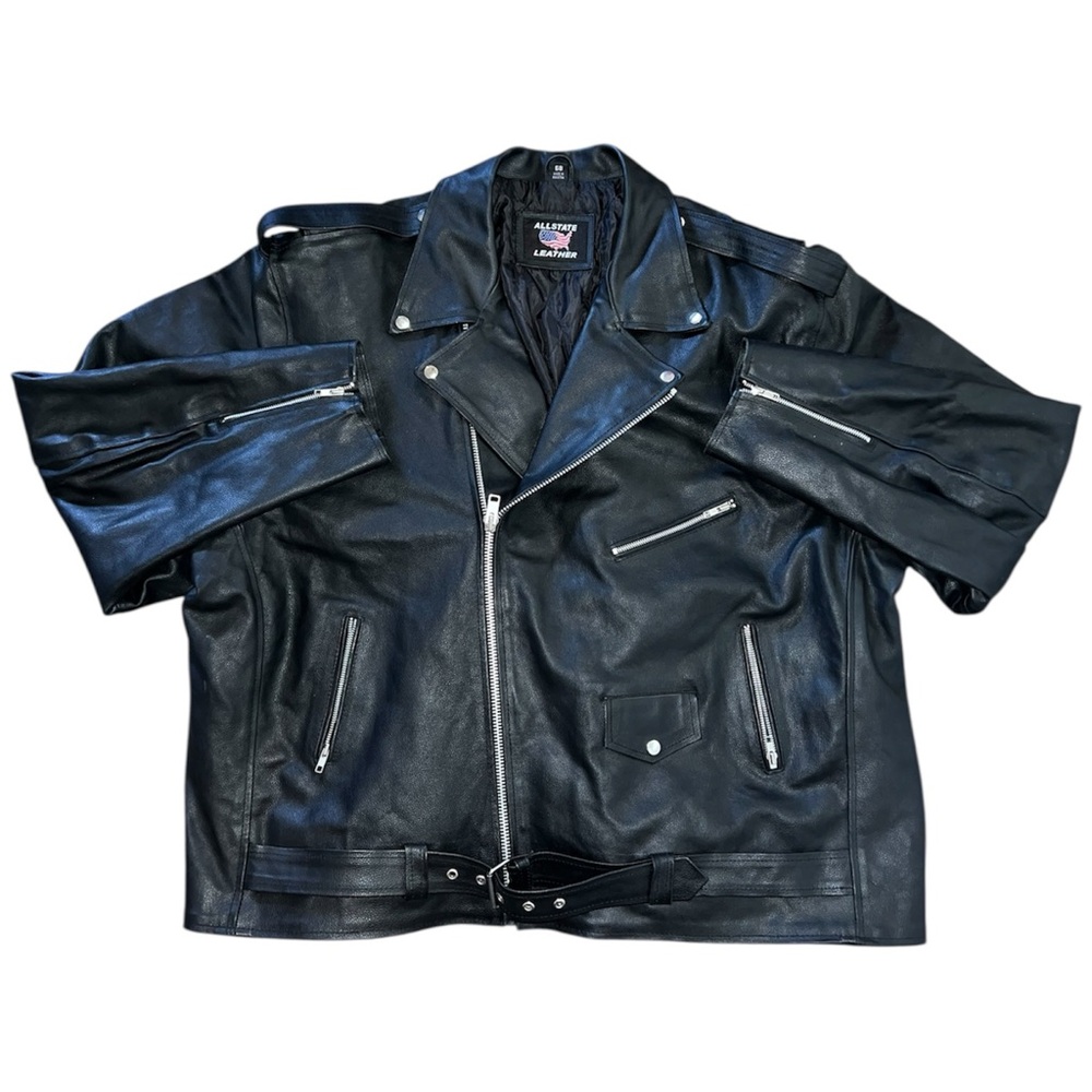 Allstate Leather Mens Buffalo Motorcycle Leather Jacket Black Size 68